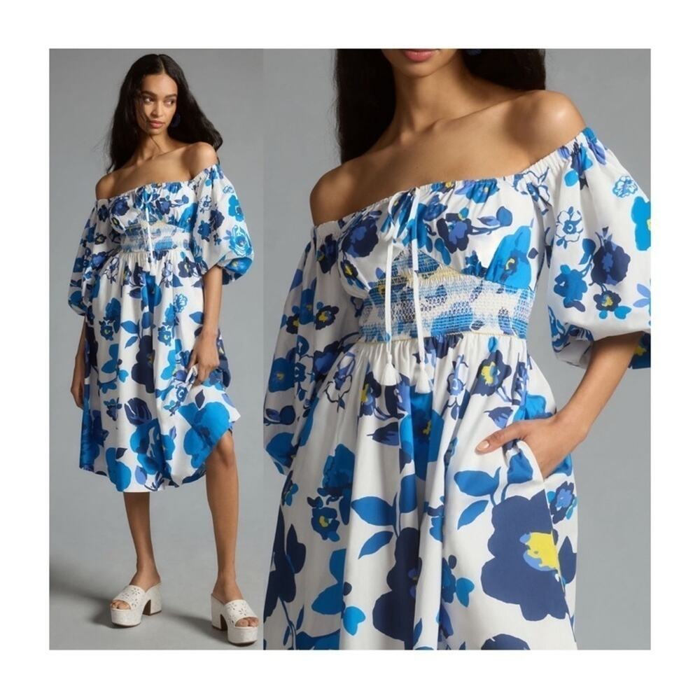 Plenty By Tracy Reese Off-The-Shoulder Puff-Sleeve Smocked Dress
